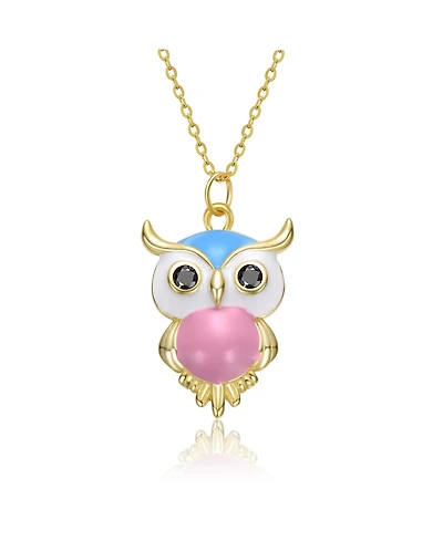 GiGiGirl 14K Gold Plated with Multi-Color Enamel Majestic Owl Design Pendant Necklace