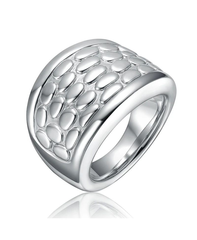 Genevive Sterling Silver Textured Pattern Ring