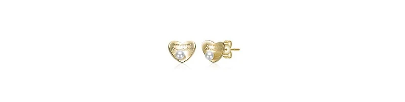 Rachel Glauber 14K Gold Plated with Mother of Pearl Heart Design Stud Earrings Engraving: "You are my heart forever"