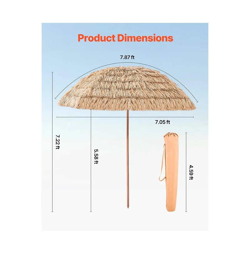 Slickblue Outdoor Tiki Thatched Umbrella for Patio, Pool, and Garden Shade