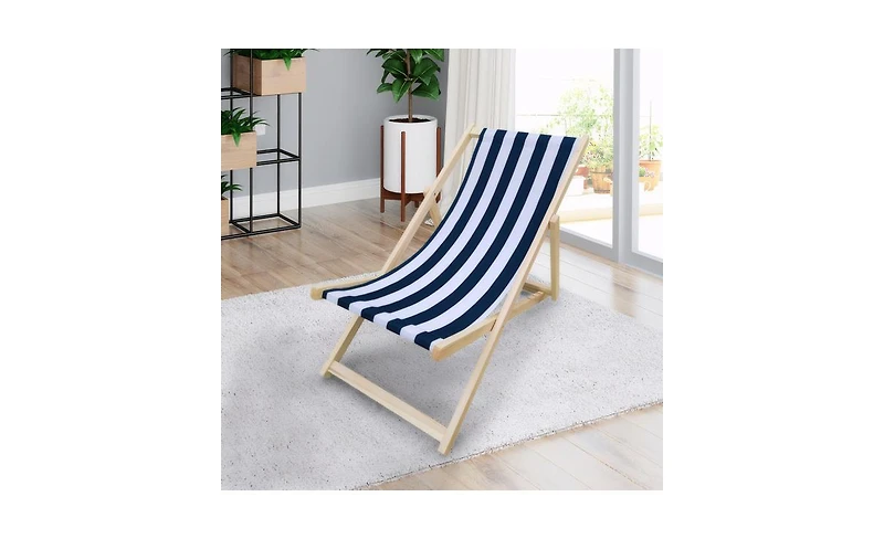 Slickblue Populus Wood Folding Sling Chair with Broad Stripe Fabric for Outdoor Lounging