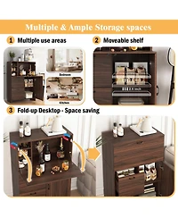 Casainc Desk Cabinet with Foldable Desktop, Storage Drawer and Shelves for Small Spaces