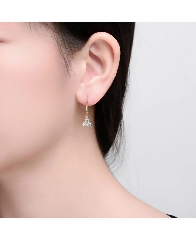 Rachel Glauber 14K Gold Plated with Clear Cubic Zirconia Three Stone Drop Hoop Earrings