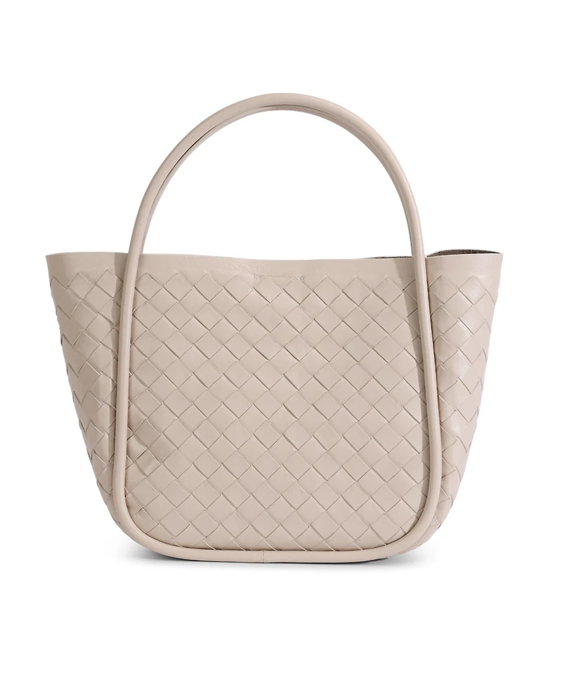 Women's Beige Woven Leather Top Handle Bag
