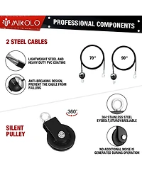 Mikolo Fitness Lat and Lift Pulley System, Dual Cable Machine(70'' and 90'') with Upgraded Loading Pin for Triceps Pull Down, Biceps Curl, Back, Forea