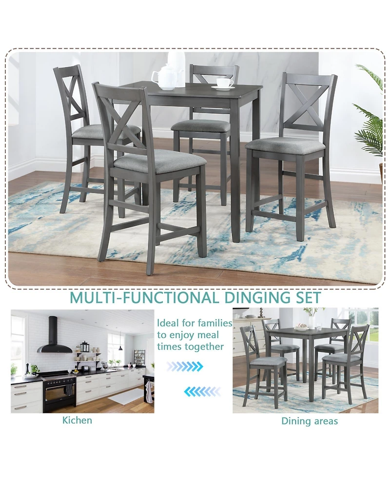 Casainc 5 Piece Square Counter Height Dining Table Set with 4 Upholstered Chairs