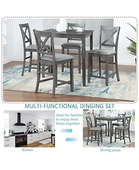 Casainc 5 Piece Square Counter Height Dining Table Set with 4 Upholstered Chairs