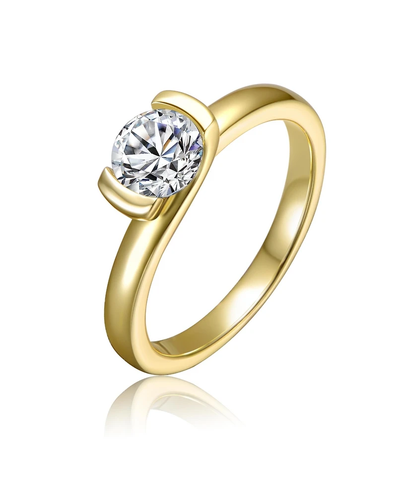 Rachel Glauber 14k Gold Plated with Clear Cubic Zirconia Solitaire Ring