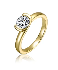 Rachel Glauber 14k Gold Plated with Clear Cubic Zirconia Solitaire Ring