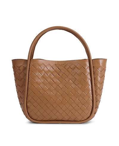 Women's Tan Woven Leather Top Handle Bag