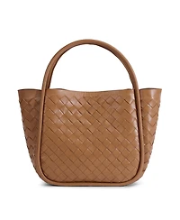 Women's Tan Woven Leather Top Handle Bag