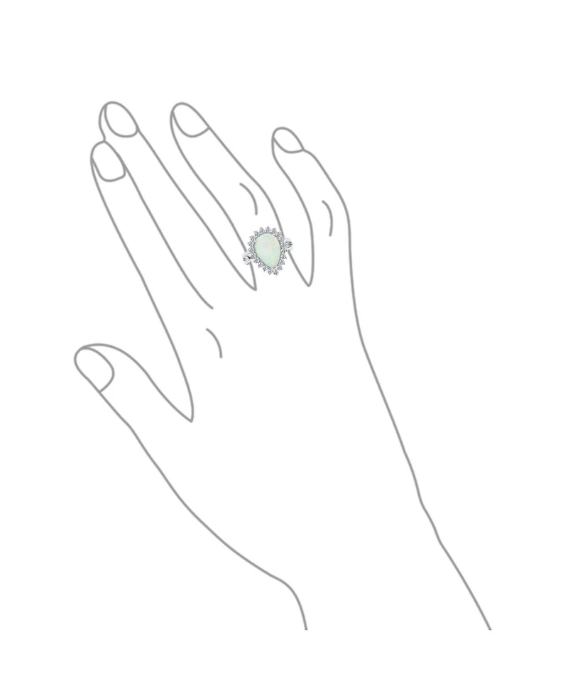 Bling Jewelry Created White Opal 10CT Halo Pear Shape Cocktail Statement Ring with Cathedral Setting Sterling Silver