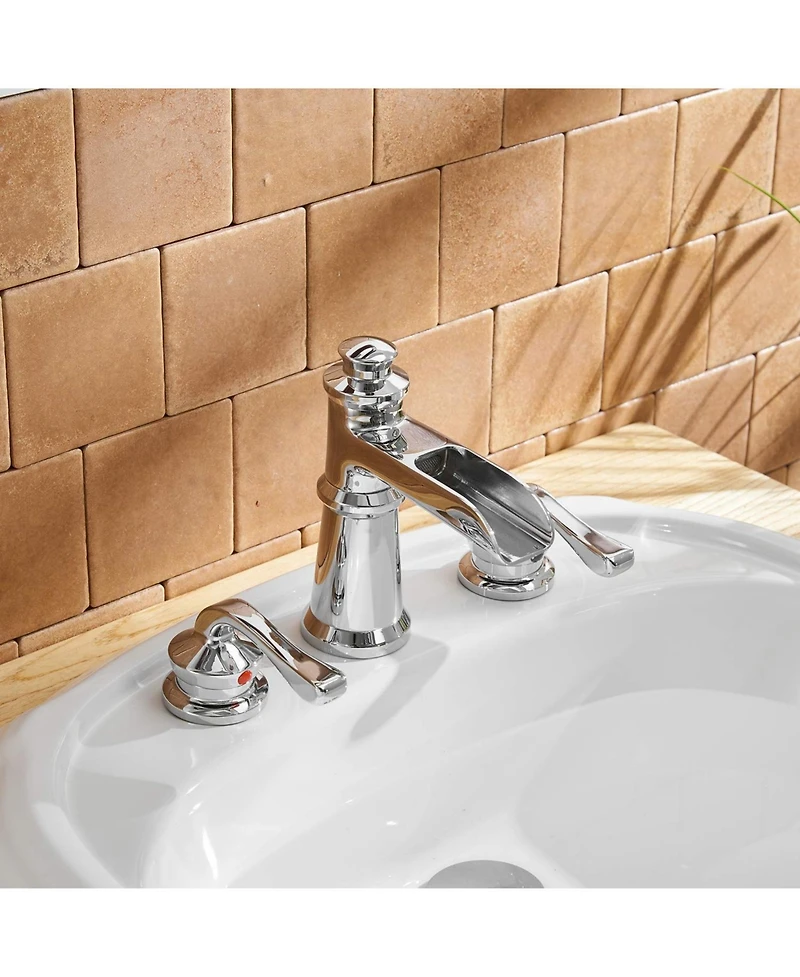 Greenspring 8 in. Waterfall Widespread 2-Handle Bathroom Faucet With Drain Assembly in Polished Chrome
