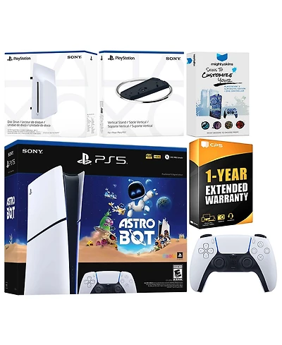 Sony PlayStation 5 Astro Bot Slim Digital Bundle with Disc Drive, Vertical Stand, MightySkins Voucher and 1 Year Extended Warranty