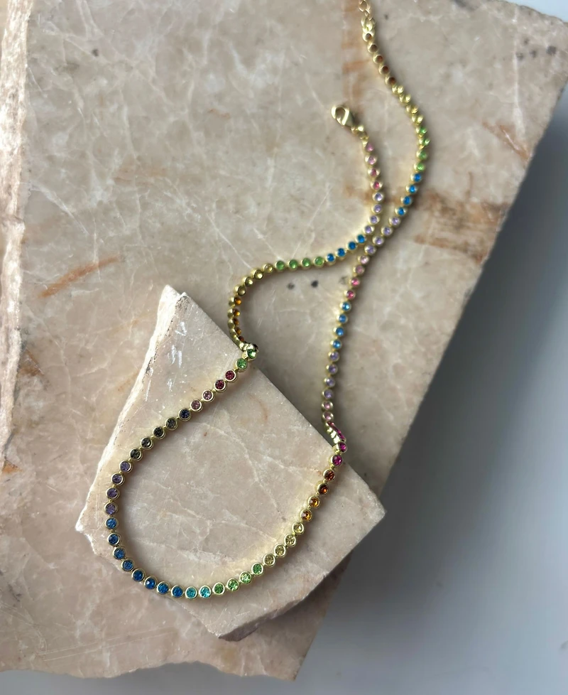Adornia Gold Crystal Rainbow Tennis Neckalce