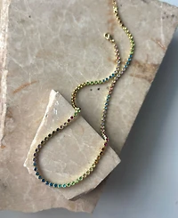 Adornia Gold Crystal Rainbow Tennis Neckalce