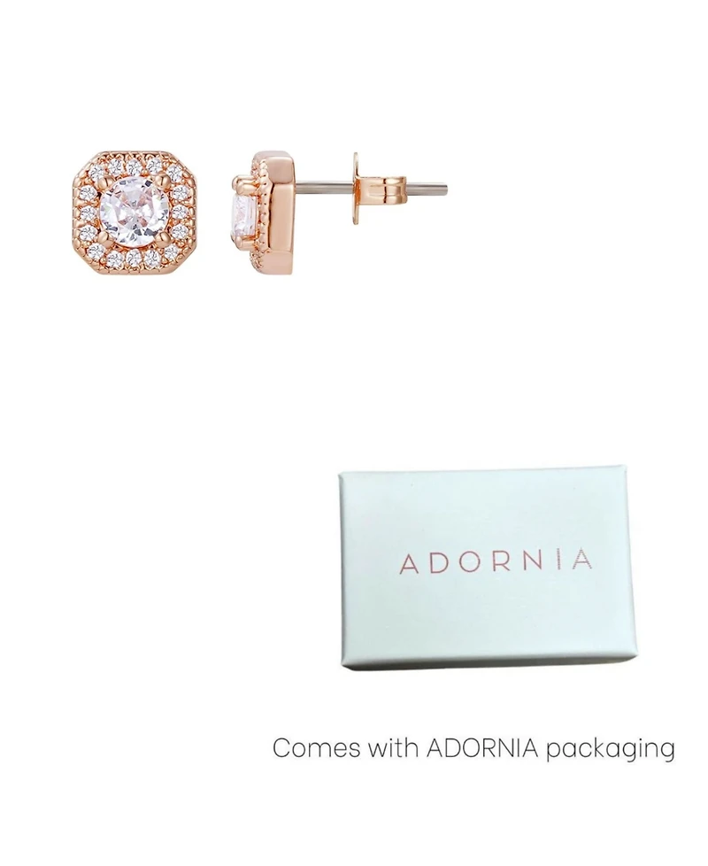 Adornia Rose Gold Cubic Zirconia Halo Square Cushion Stud Earrings