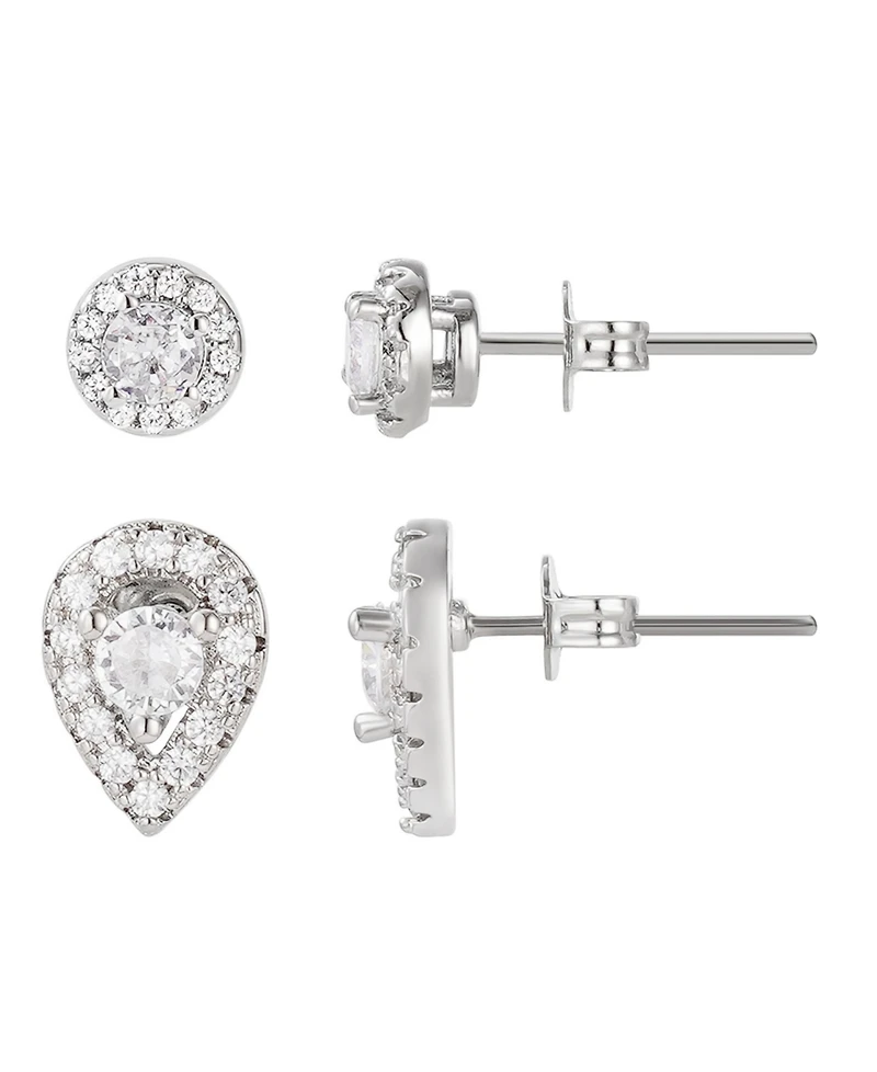Adornia Silver Halo Stud Earrings Set