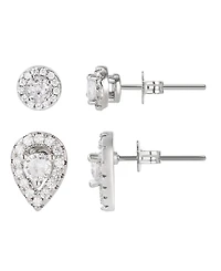 Adornia Silver Halo Stud Earrings Set