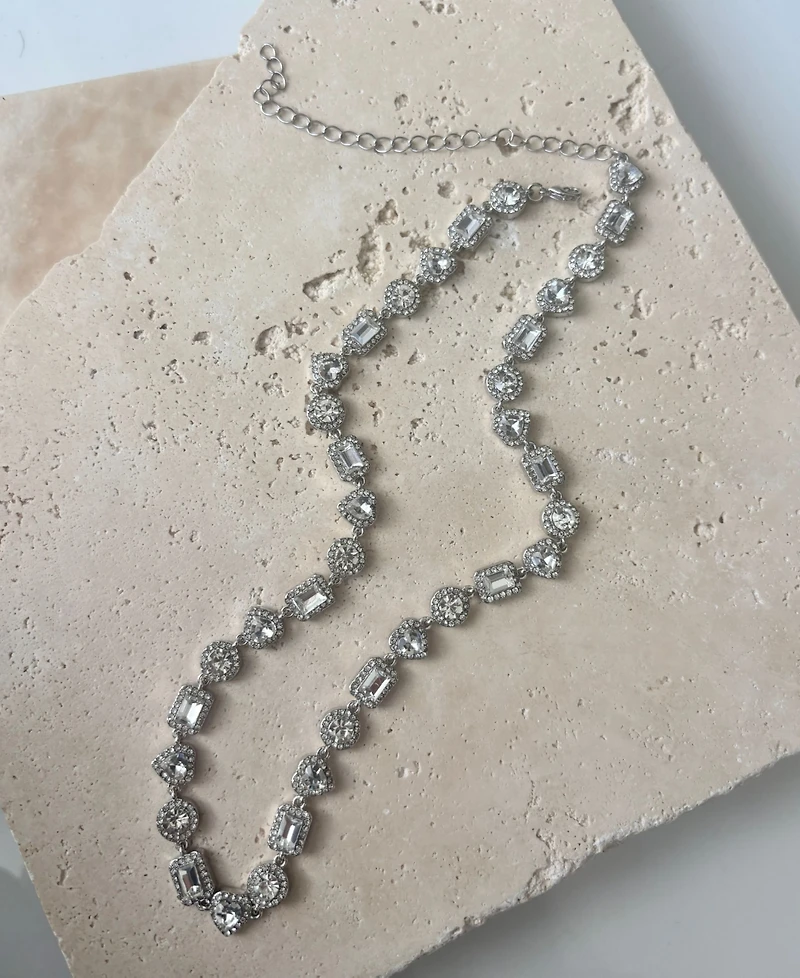 Adornia Silver Crystal Halo Heart Chain Necklace