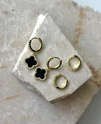 Adornia Gold Cubic Zirconia Halo Black Clover Huggie Set