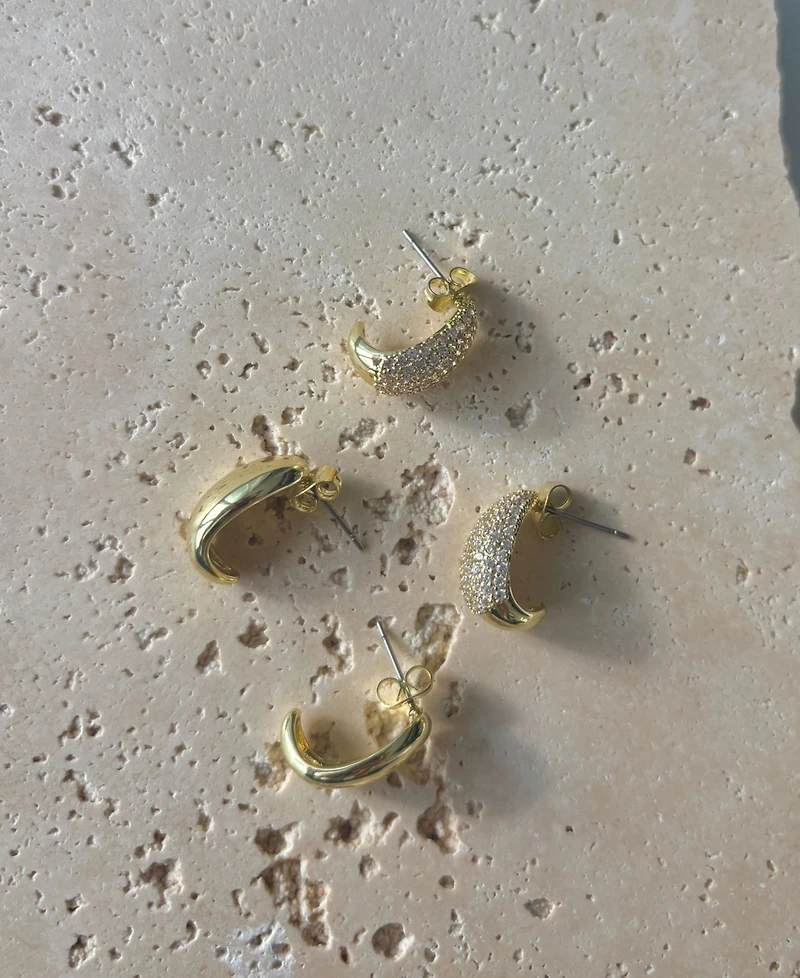Adornia Gold Crystal and Plain Chunky Hoop Set