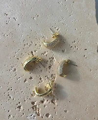 Adornia Gold Crystal and Plain Chunky Hoop Set