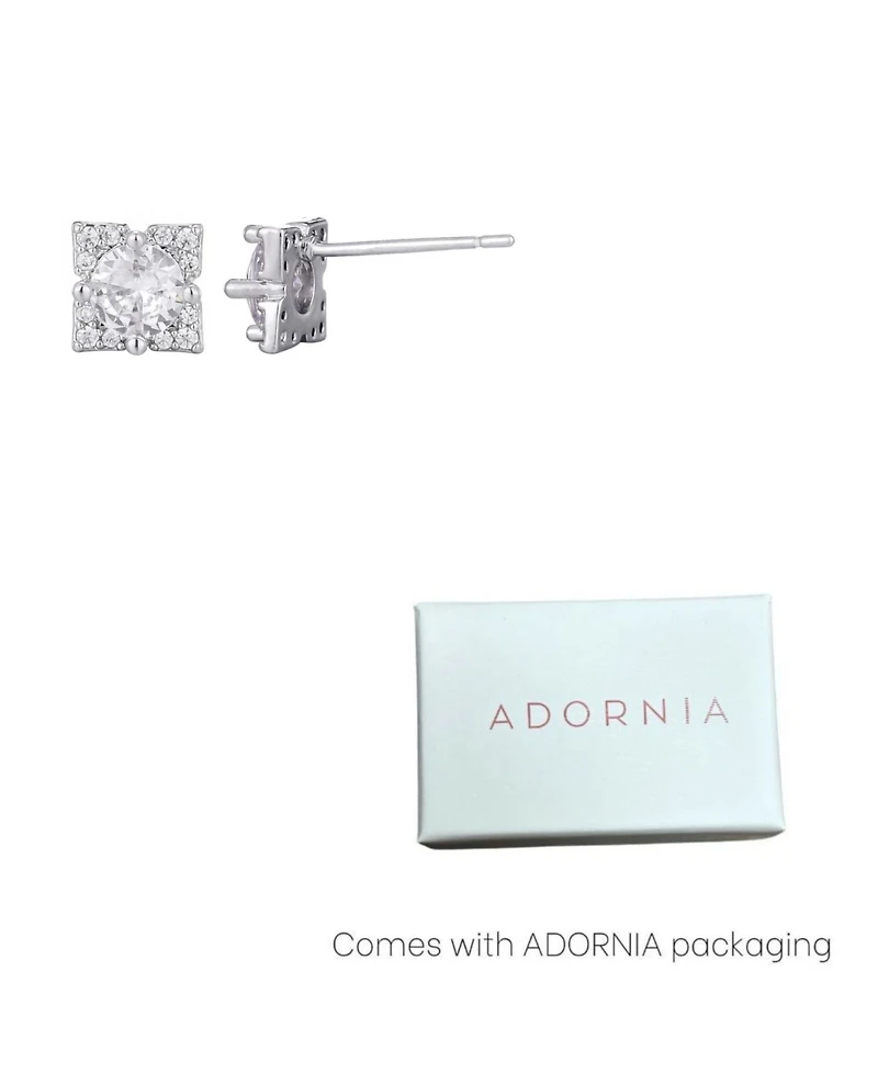 Adornia Silver Cubic Zirconia Flower-Shaped Halo Stud Earrings