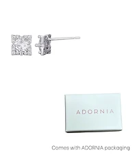 Adornia Silver Cubic Zirconia Flower-Shaped Halo Stud Earrings