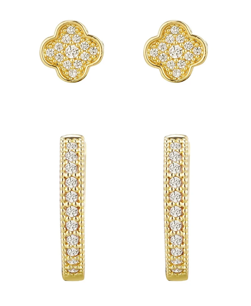 Adornia Gold Cubic Zirconia Huggie and Clover Stud Set