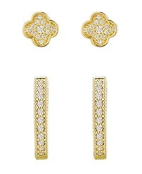 Adornia Gold Cubic Zirconia Huggie and Clover Stud Set