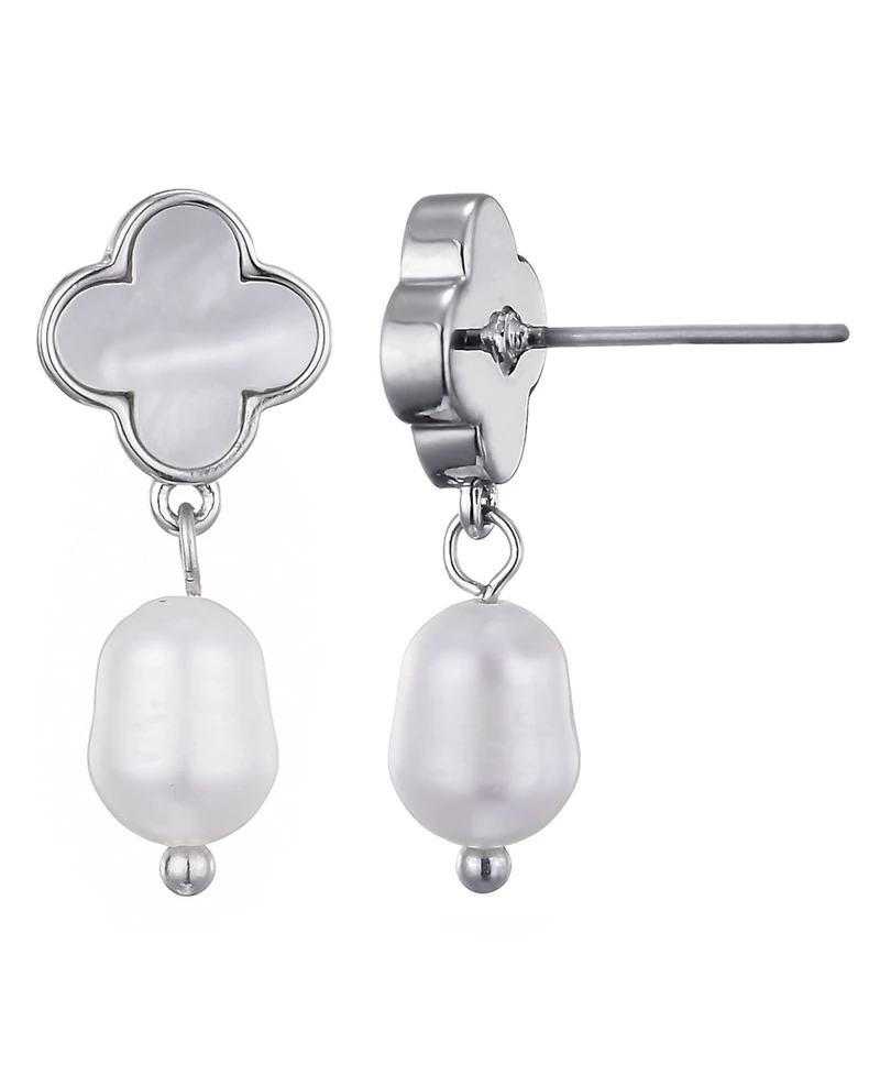 Adornia Silver Freshwater Pearl Clover Drop Earrings