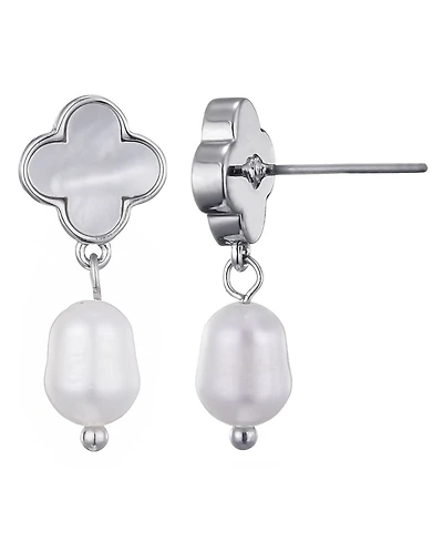 Adornia Silver Freshwater Pearl Clover Drop Earrings