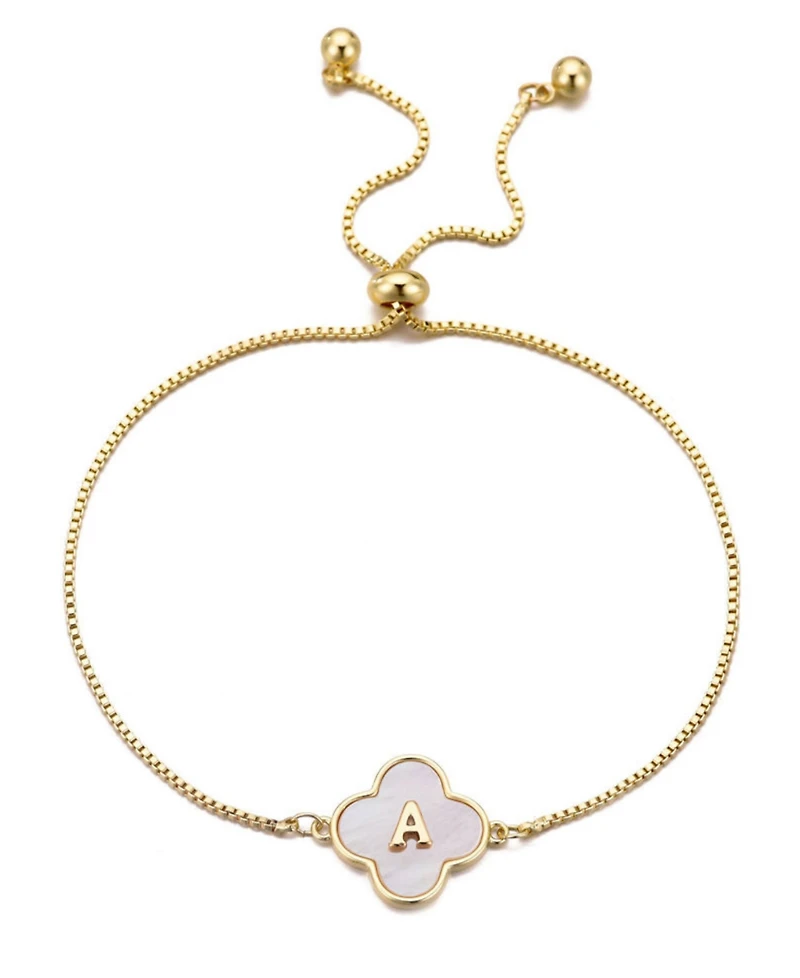 Adornia Gold Mother of Pearl Initial Clover Bolo Bracelet