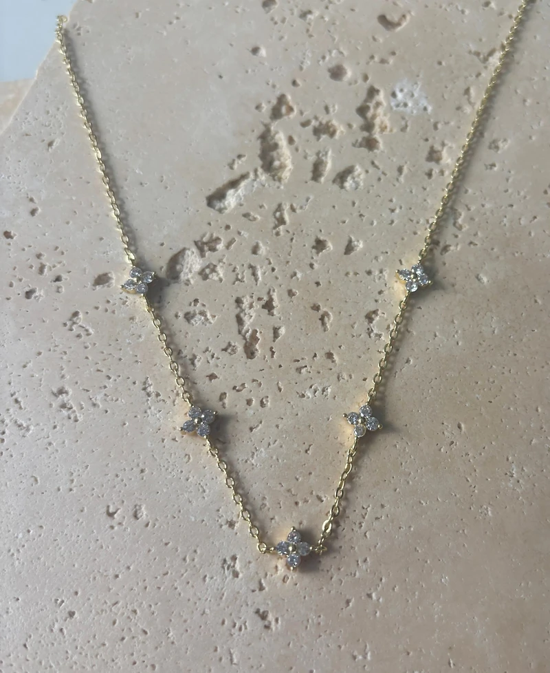 Adornia Gold Cubic Zirconia Flower Station Necklace
