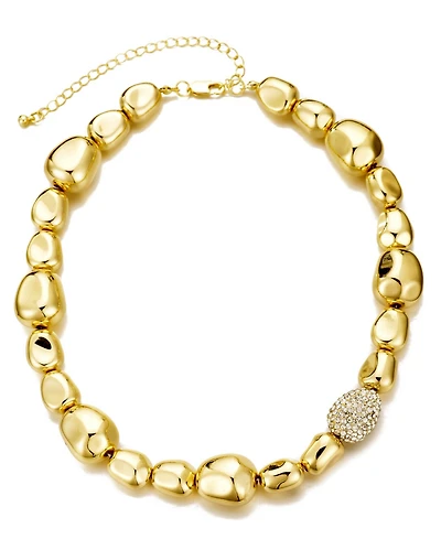 Adornia Gold Crystal Pebbled Gold Necklace with Centerpiece