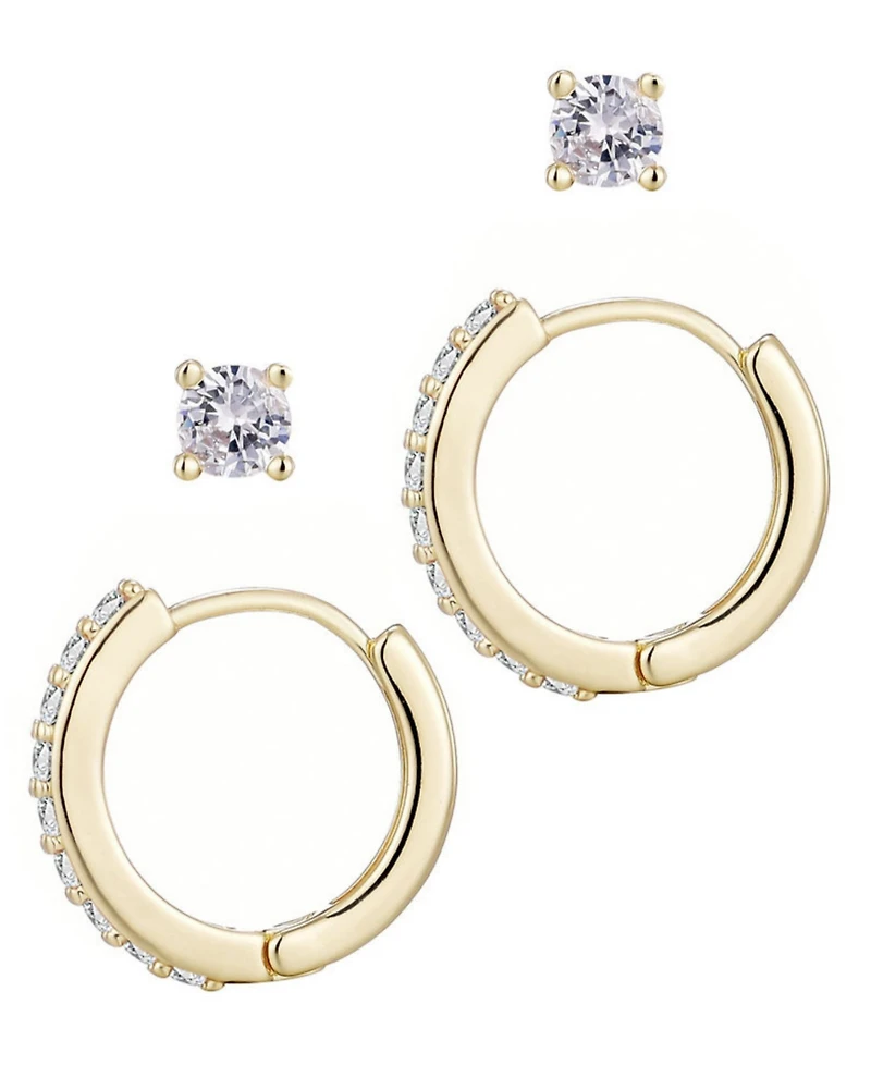 Adornia Gold Cubic Zirconia Huggie and Solitaire Stud Set
