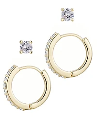 Adornia Gold Cubic Zirconia Huggie and Solitaire Stud Set