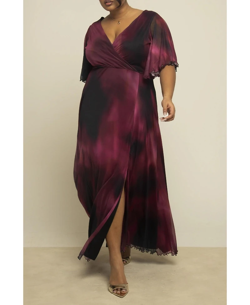 Fashion-szn Curve Women's Abstract Print Mesh Maxi Dress