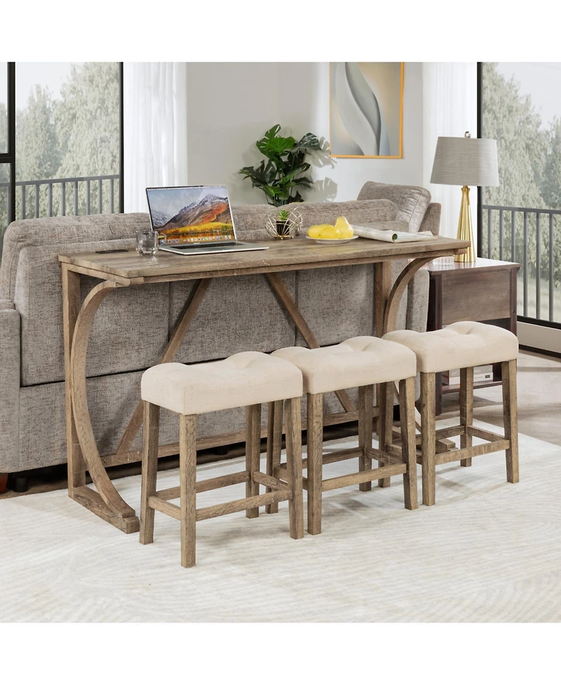 Casainc 4 Piece Bar Table Set with Power Outlet and 3 Padded Stools for Dining or Living Room