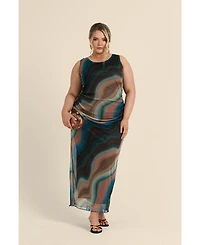 Fashion-szn Curve Women's Sleeveless Mesh Swirl Print Midaxi Dress