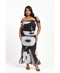 Fashion-szn Curve Women's Plus Bold Floral Ruched Midi Dress