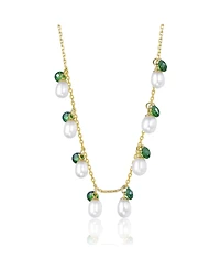 Rachel Glauber 14K Gold Plated with Mother of Pearl and Green Cubic Zirconia Charm Necklace