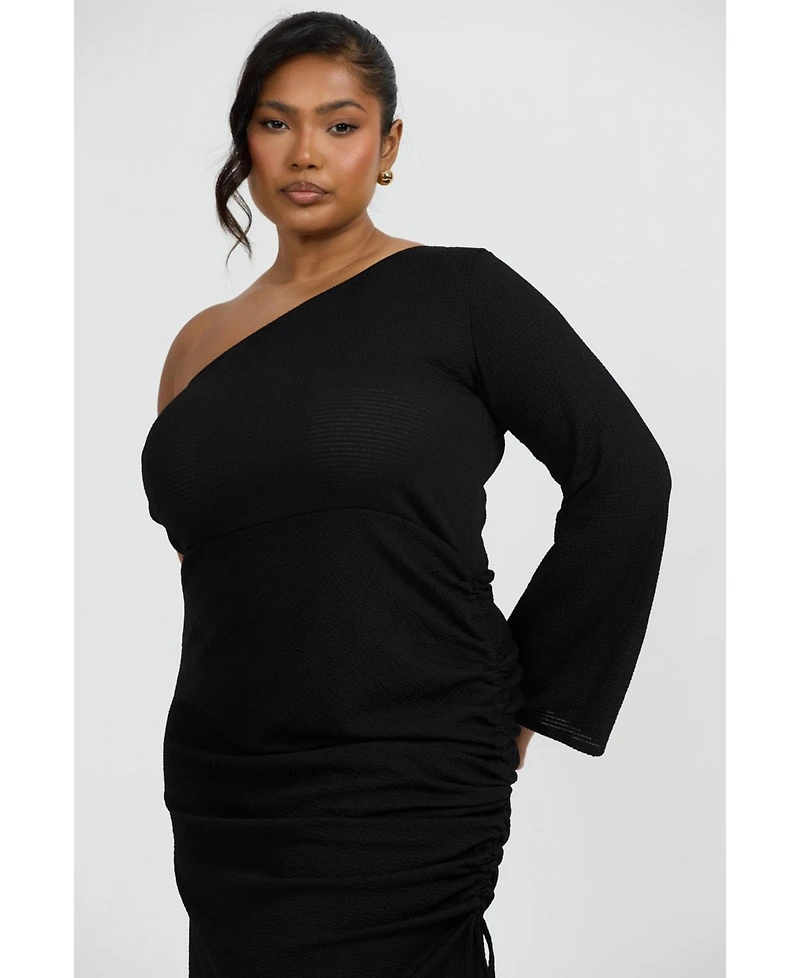 Fashion-szn Curve Women's One Shoulder Flare Sleeve Maxi Dress
