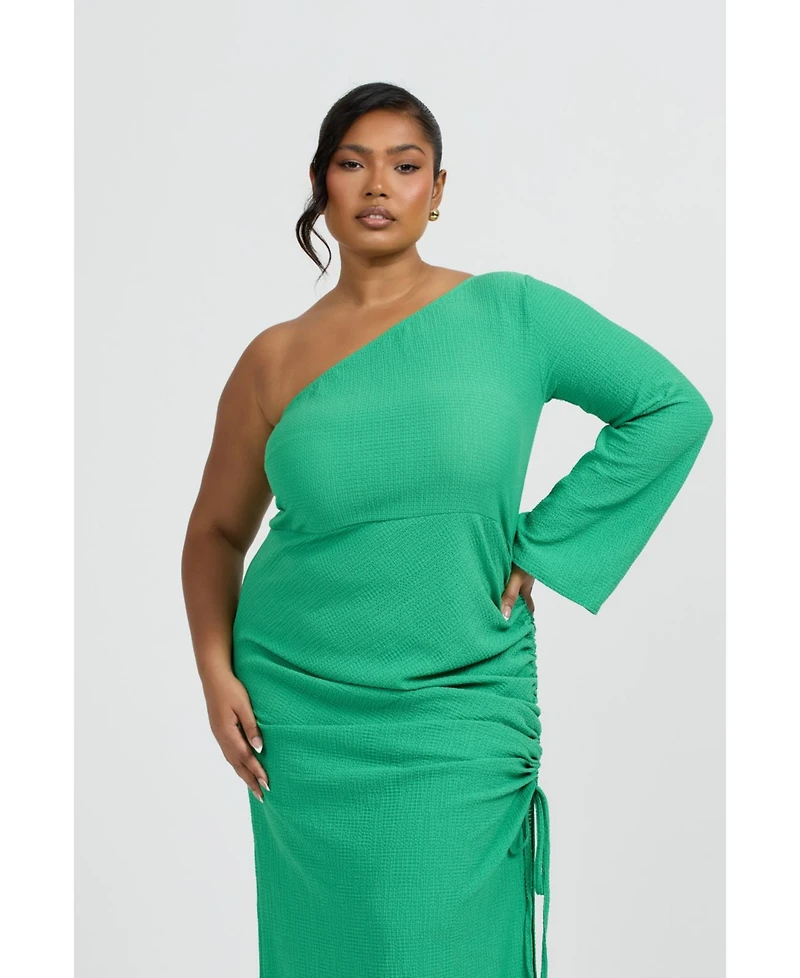 Fashion-szn Curve Women's One Shoulder Flare Sleeve Maxi Dress