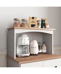Casainc Wooden Kitchen Pantry Storage Cabinet with Drawer and Microwave Shelf