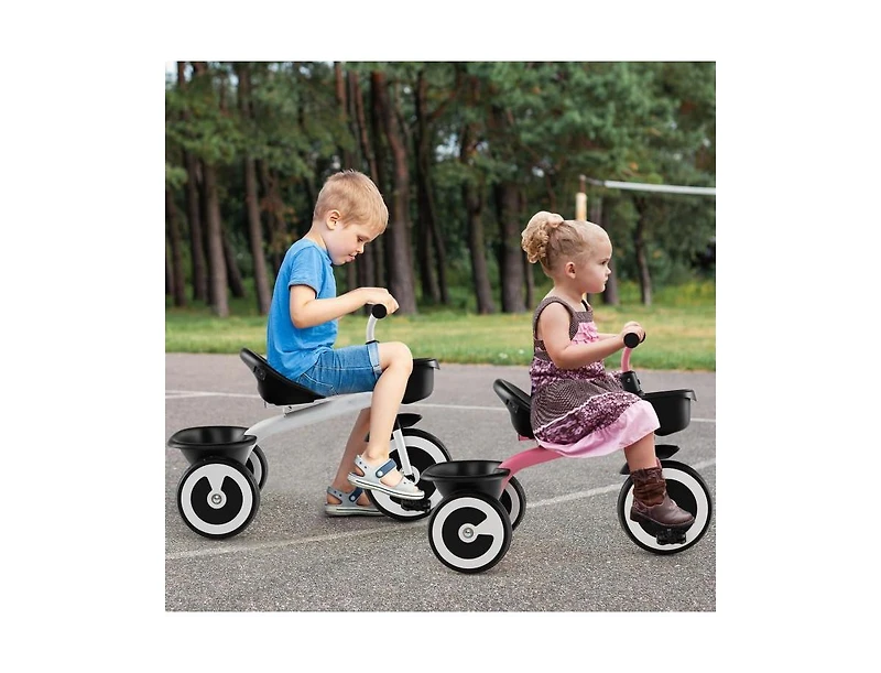 Toddler Tricycle with Adjustable Seat & Storage Baskets – White