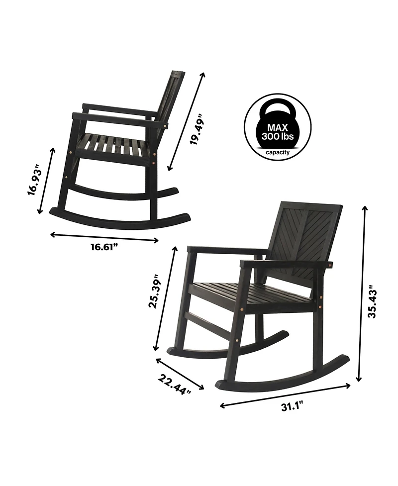 Jonathan Y Ned Modern Chevron-Back 300-Lbs Support Acacia Wood Patio Outdoor Rocking Chair