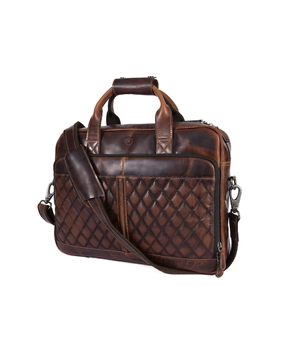 Aaron Leather Goods Quilted Full-Grain Leather Laptop Briefcase with Dual Zipper Compartments, Organizer Panel, and Padded Laptop Sleeve