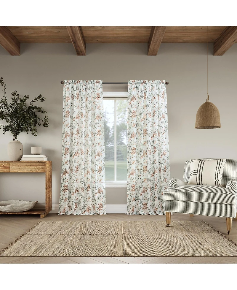 No. 918 Alethea Floral Print Crushed Voile Sheer Rod Pocket Curtain Panel